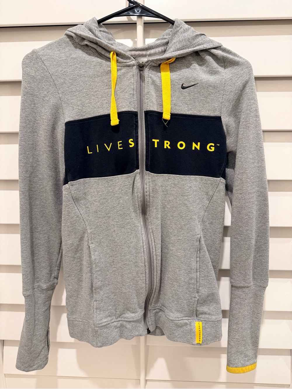 Nike Gray and Yellow Livestrong Zip Hoodie
